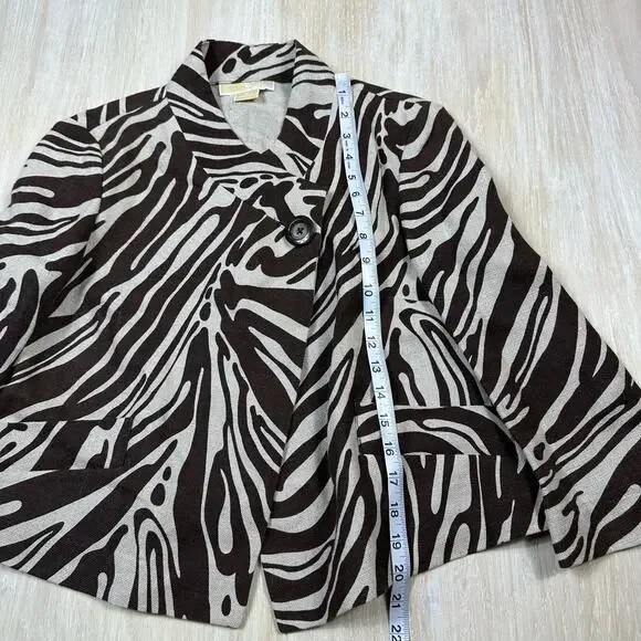 Michael Kors Brown Zebra Animal Print Linen Tailored Short Blazer Jacket 8 Chic - Picture 12 of 15